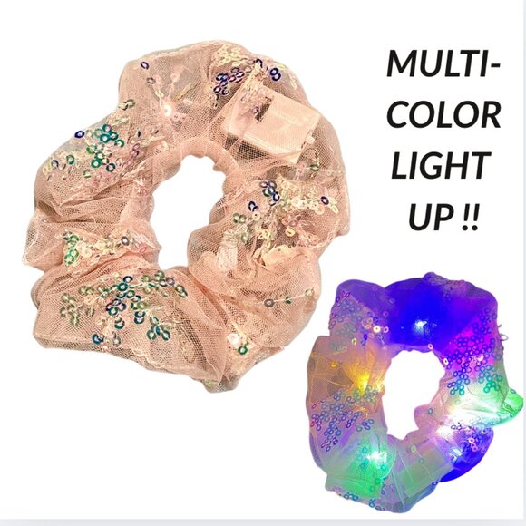 NEW Pale Pink Light-Up Sequin Mesh Scrunchie — 3 Light Settings! - Picture 1 of 8